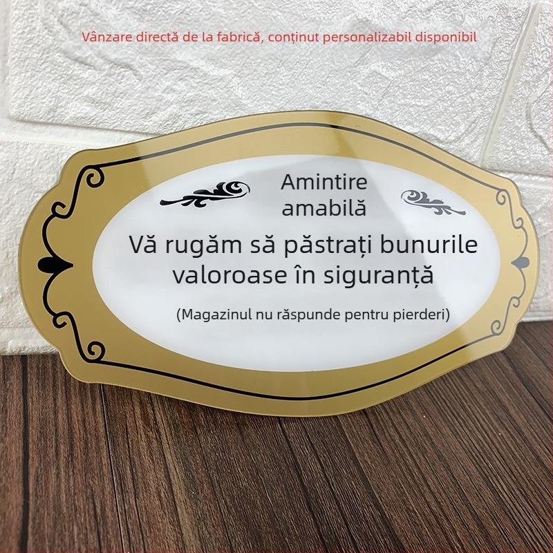 Semn de ușă din acril și autocolant de perete – serigrafie, marca Jingying; pentru diferite spații; semne de siguranță, semne pentru băuturi, semne de portal