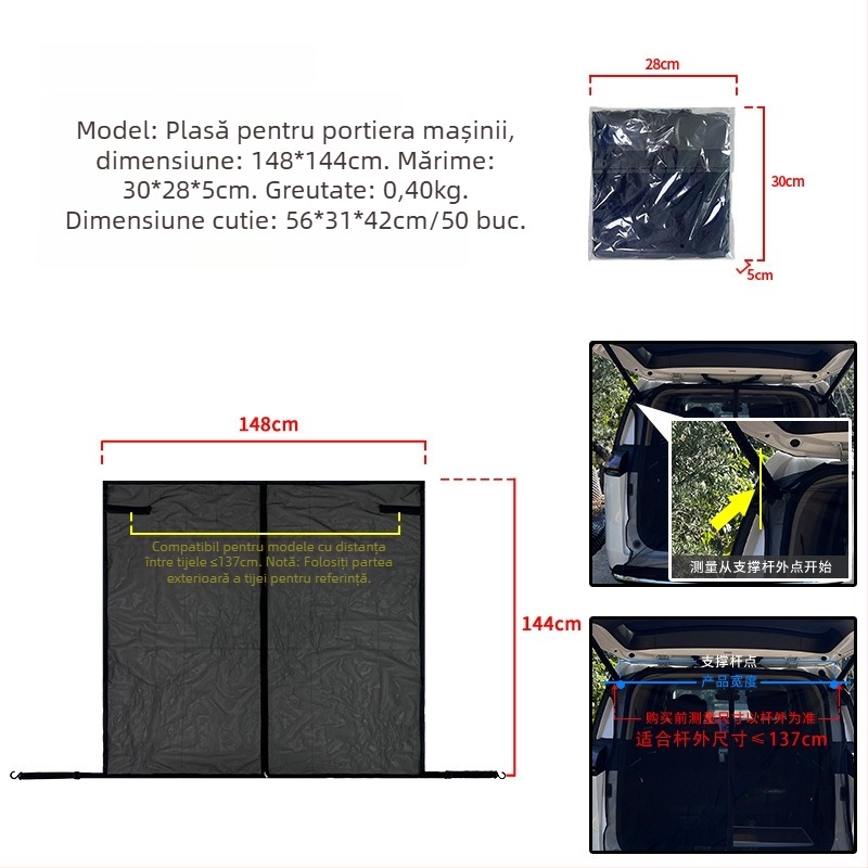 Ecran anti țânțari pentru portbagajul mașinii, montare magnetică, plasă transparentă, model universal
