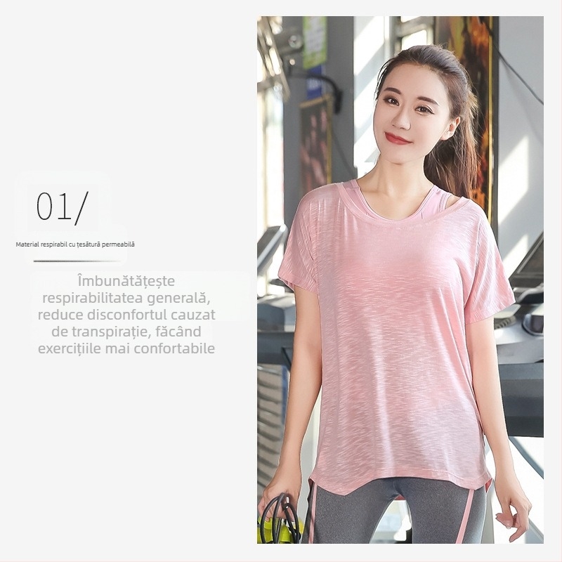 Solabe Top sport femei, lejer, pentru fitness – material respirabil, uscare rapidă, tricotat, 65% vâscoză, 30% poliester, 5% spandex, guler rotund, mâneci 3/4