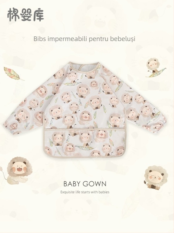 Prosop de masă pentru bebeluși cu mâneci lungi, impermeabil, 100% poliester, model desenat manual, pentru toate sezoanele, potrivit pentru sugari și copii 1–3 ani, siguranță clasă A