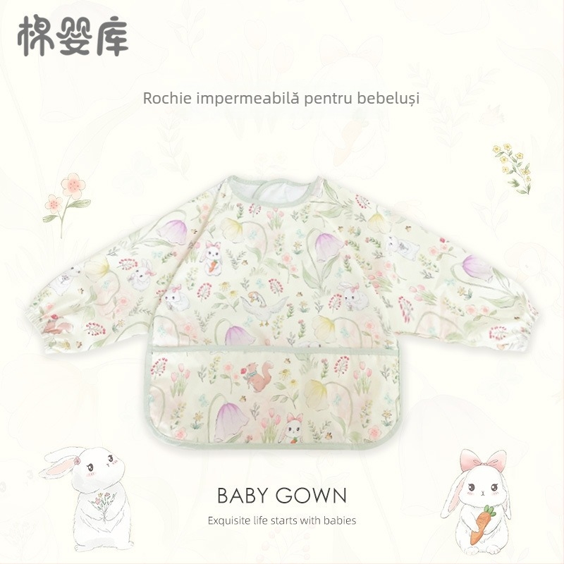 Prosop de masă pentru bebeluși cu mâneci lungi, impermeabil, 100% poliester, model desenat manual, pentru toate sezoanele, potrivit pentru sugari și copii 1–3 ani, siguranță clasă A