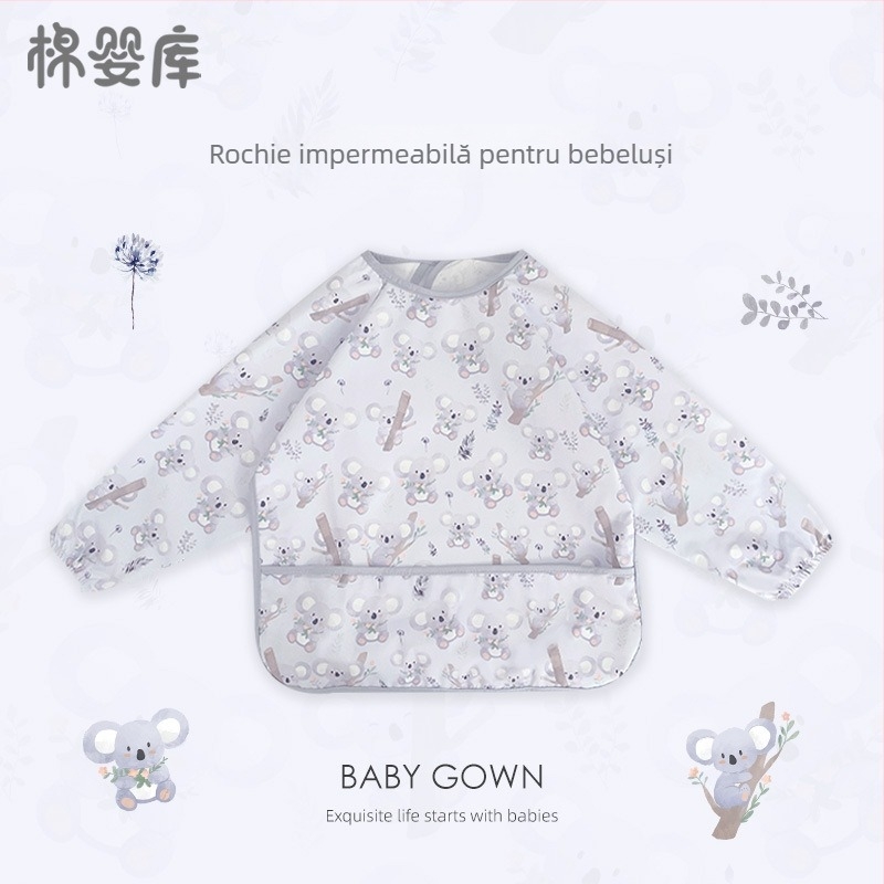 Prosop de masă pentru bebeluși cu mâneci lungi, impermeabil, 100% poliester, model desenat manual, pentru toate sezoanele, potrivit pentru sugari și copii 1–3 ani, siguranță clasă A