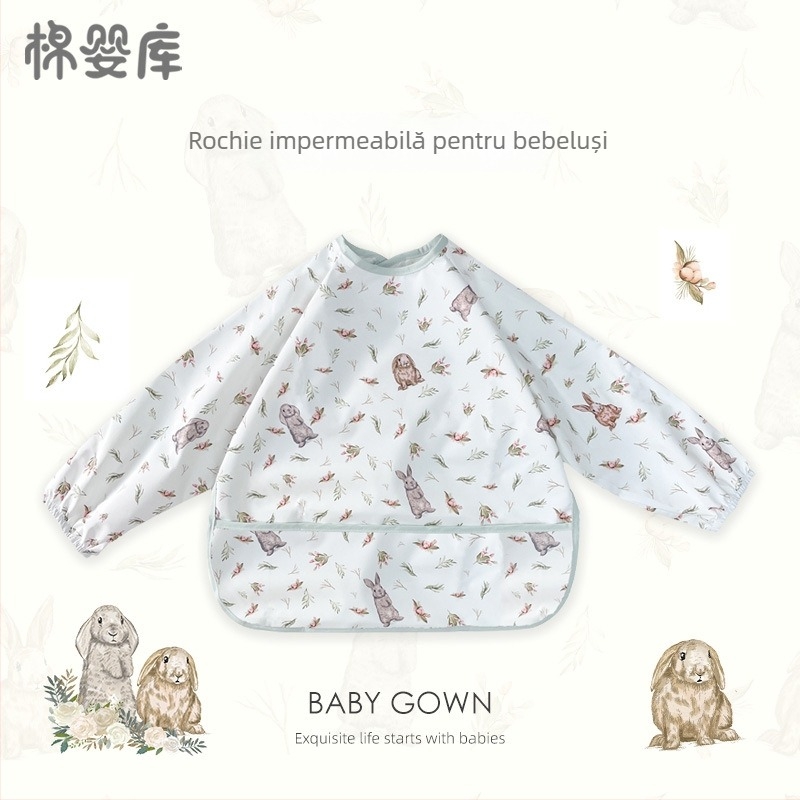 Prosop de masă pentru bebeluși cu mâneci lungi, impermeabil, 100% poliester, model desenat manual, pentru toate sezoanele, potrivit pentru sugari și copii 1–3 ani, siguranță clasă A