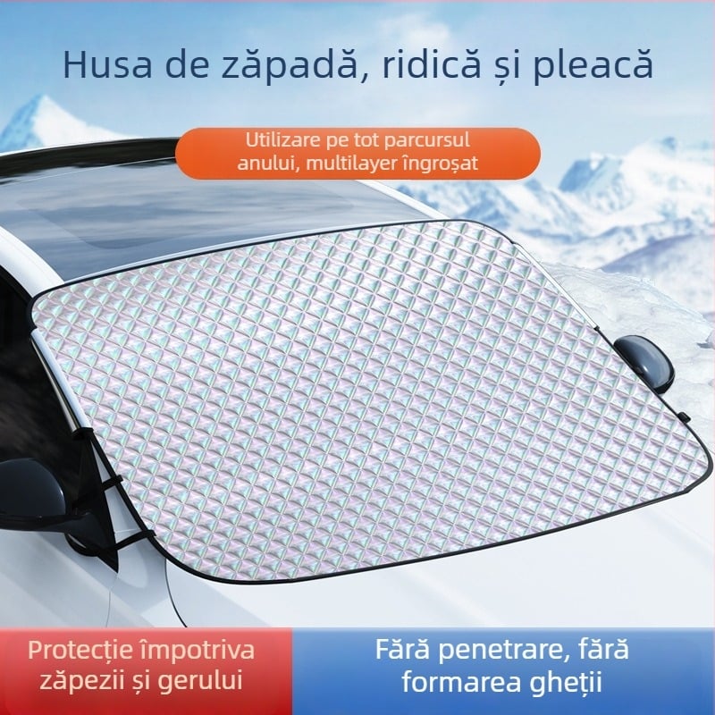 Protecție pentru parbrizul auto împotriva zăpezii – montaj telescopic, Material Laser Titanium Silver+, potrivire universală, model gradient, stil simplu