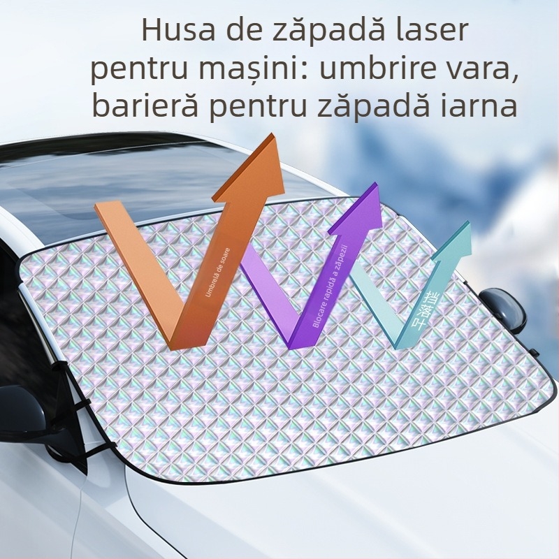 Protecție pentru parbrizul auto împotriva zăpezii – montaj telescopic, Material Laser Titanium Silver+, potrivire universală, model gradient, stil simplu