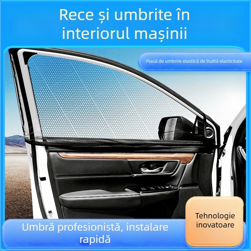 Ecran solar pentru geam auto cu plasă anti-țânțari – respirabil, translucid, montaj suspendat, procesare personalizabilă