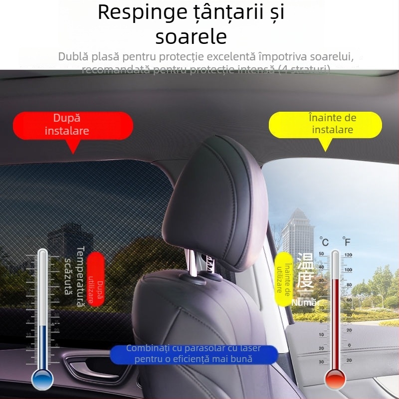 Ecran solar pentru geam auto cu plasă anti-țânțari – respirabil, translucid, montaj suspendat, procesare personalizabilă