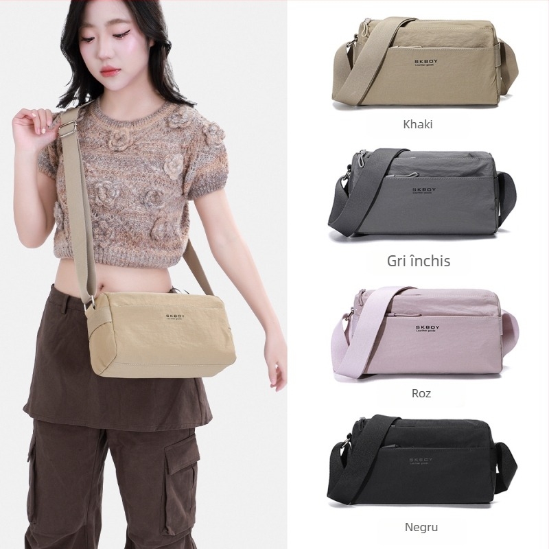 Geantă crossbody, țesătură premium, stil casual travel, cu o singură curea, închidere cu fermoar, buzunare interioare pentru telefon și documente