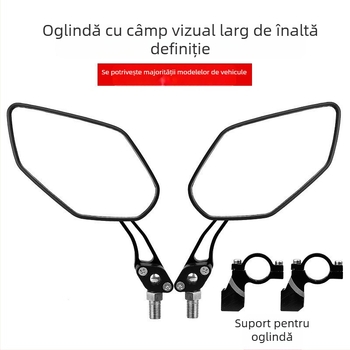 Oglindă retrovizoare pentru bicicletă, rotație de 360°, aliaj de aluminiu, oglindă din sticlă HD, reflector plat