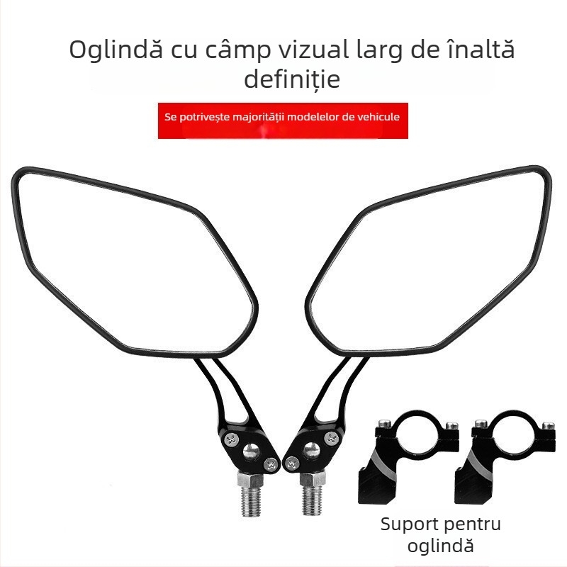 Oglindă retrovizoare pentru bicicletă, rotație de 360°, aliaj de aluminiu, oglindă din sticlă HD, reflector plat