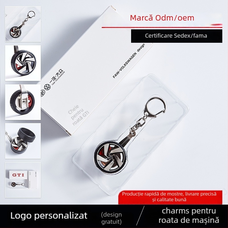 Lanț de chei pentru anvelope auto - pandant metalic, personalizabil, unisex, imprimare logo, ambalare cadou