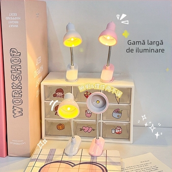 Lampă LED mini clip pentru noptiere — lumină caldă pentru citit, protecție pentru ochi, pentru cămin/dormitor (baterie litiu încorporată; tensiune ≤36V; abajur din plastic; întrerupător cu buton)