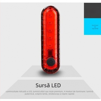 Lumină spate bicicletă - Încărcare USB, COB cu luminozitate înaltă, lumină de avertizare pentru ciclism nocturn - Brand: Altul; Brand privat autorizat; Nu se importă; Fără prelucrare