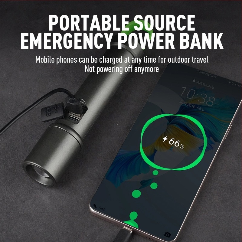 Lampă LED cu semnalizare pentru exterior, avertizare de urgență, iluminare pentru camping și muncă, reîncărcabilă cu bancă de energie încorporată, breloc, 5W, rază 200–500 m