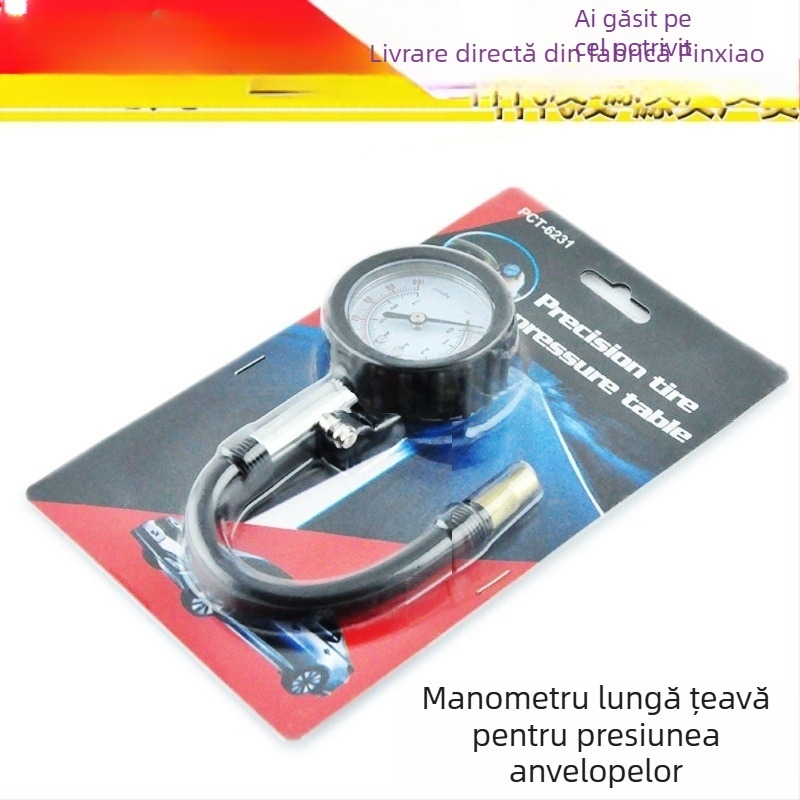 Manometru pentru presiunea în anvelope cu țeavă lungă, afișaj digital, precizie înaltă, multifuncțional, supapă de golire