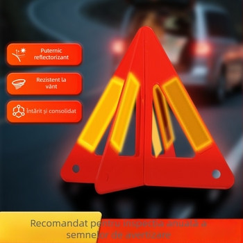 Semnal triunghiular pliabil pentru mașină, cu lumină reflectivă de la distanță mare – pentru accidente și parcare de urgență, material ABS, kit de inspecție anuală