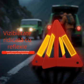 Semnal triunghiular pliabil pentru mașină, cu lumină reflectivă de la distanță mare – pentru accidente și parcare de urgență, material ABS, kit de inspecție anuală