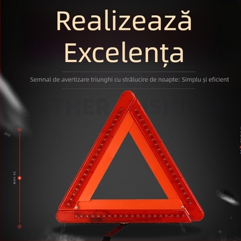 Semn LED de avertizare triunghiular pe trepied pentru mașină, material: benzenă + fier, alimentare cu baterii (3×5 baterii)