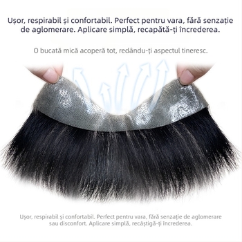 Fragment de perucă pentru linia frunții, păr uman real, drept, țesut manual, poate fi vopsit și tratat cu perm