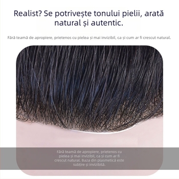 Fragment de perucă pentru linia frunții, păr uman real, drept, țesut manual, poate fi vopsit și tratat cu perm