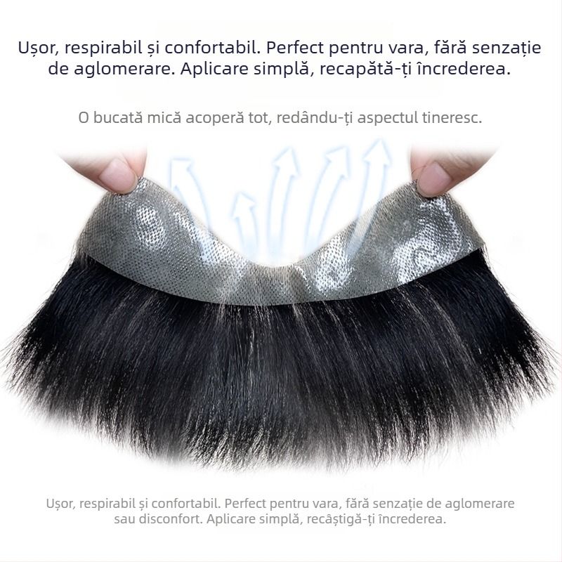 Fragment de perucă pentru linia frunții, păr uman real, drept, țesut manual, poate fi vopsit și tratat cu perm