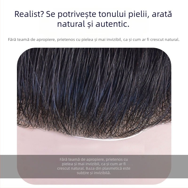 Fragment de perucă pentru linia frunții, păr uman real, drept, țesut manual, poate fi vopsit și tratat cu perm