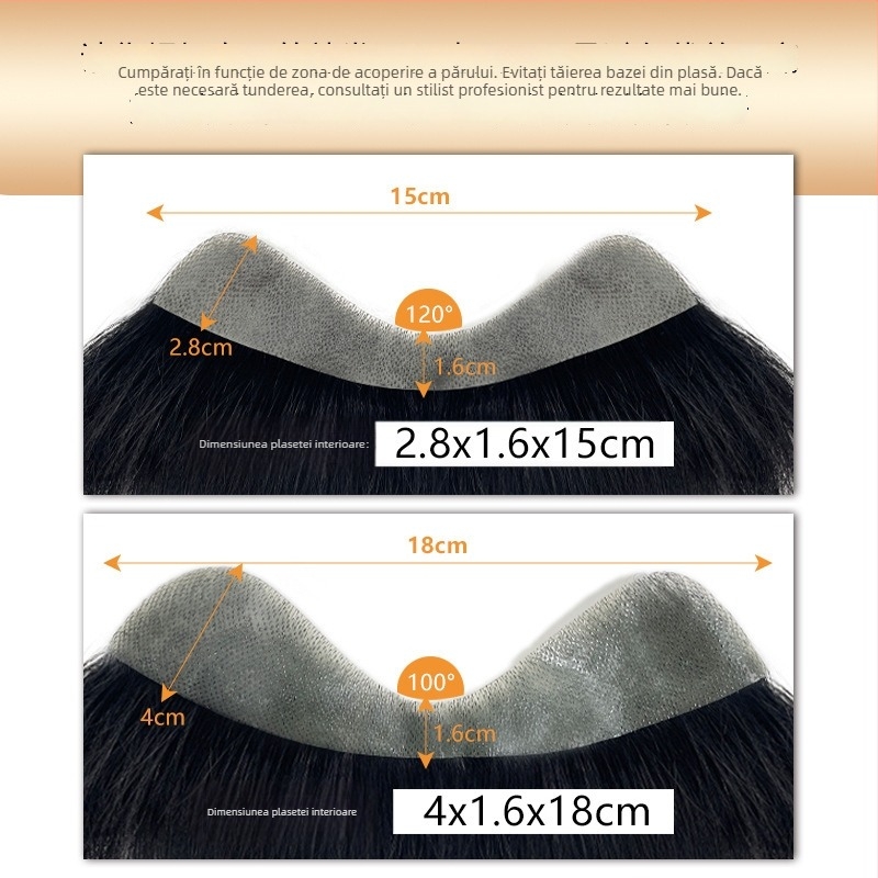 Fragment de perucă pentru linia frunții, păr uman real, drept, țesut manual, poate fi vopsit și tratat cu perm
