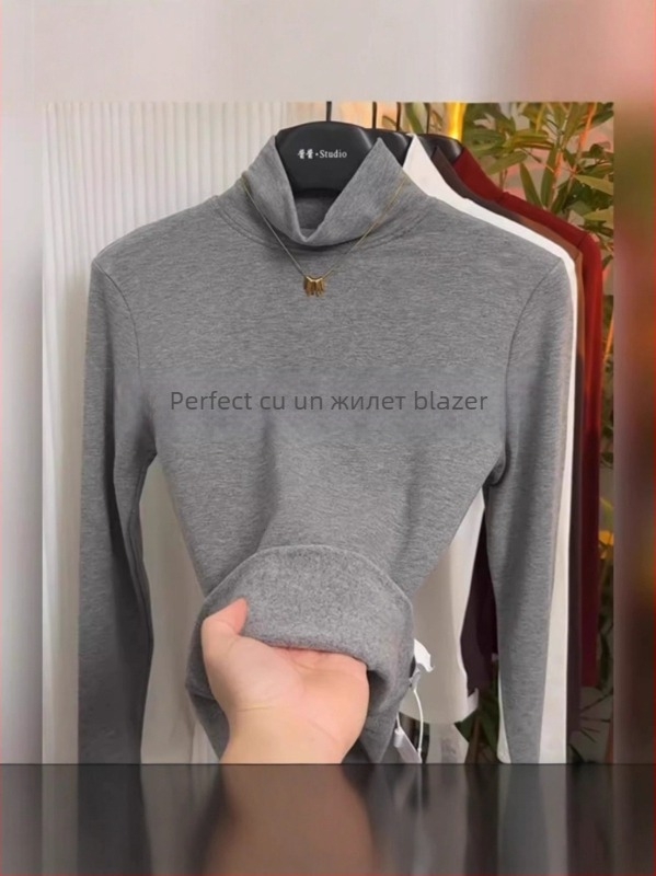 Tricou Ecocosy cu guler înalt, 95% bumbac, model monocrom, croială Slim