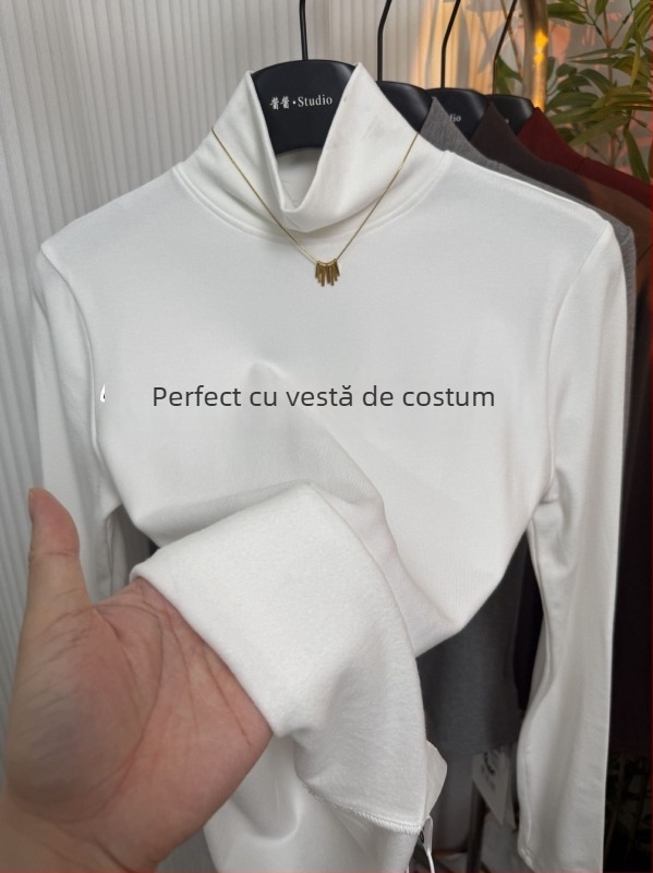 Tricou Ecocosy cu guler înalt, 95% bumbac, model monocrom, croială Slim