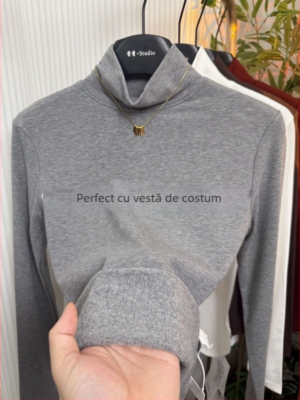 Tricou Ecocosy cu guler înalt, 95% bumbac, model monocrom, croială Slim