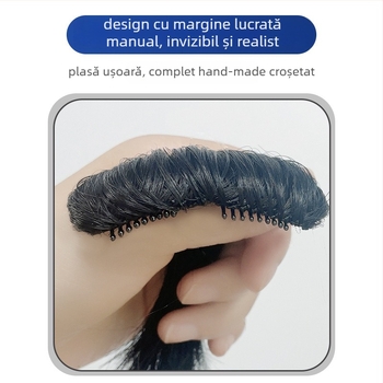 Parte de păr pentru bărbați din păr uman – țesută manual, frontal drept, pentru acoperirea tâmpei înalte; poate fi vopsită.