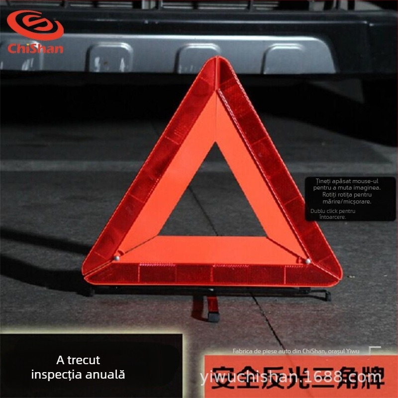 Triunghi de avertizare auto, pliabil, ABS, reflectorizant, suport cu trepied, 650 g