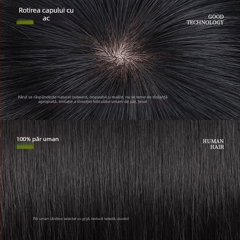 Perucă pentru bărbați, păr uman real, aspect invizibil, textură pufoasă, vopsire permisă