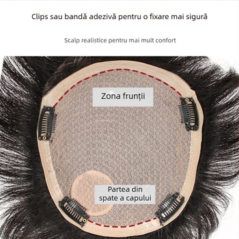 Perucă pentru bărbați din păr natural, panou de umplere a vârfului, păr scurt drept, ușoară și respirabilă, poate fi vopsită și permată.