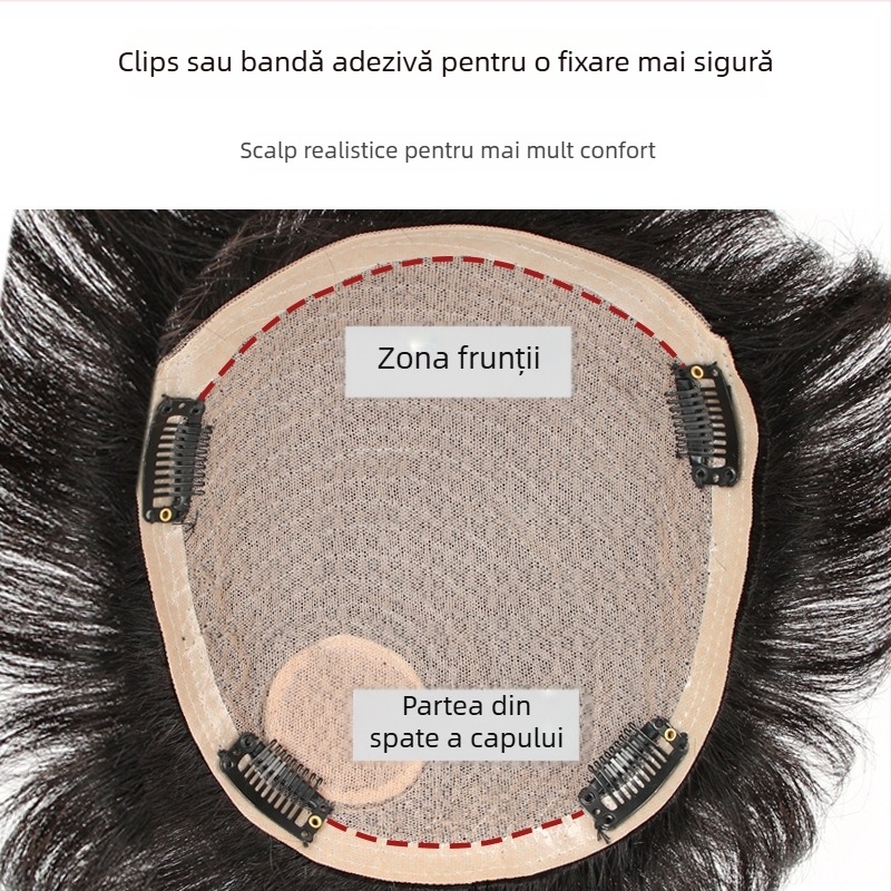 Perucă pentru bărbați din păr natural, panou de umplere a vârfului, păr scurt drept, ușoară și respirabilă, poate fi vopsită și permată.