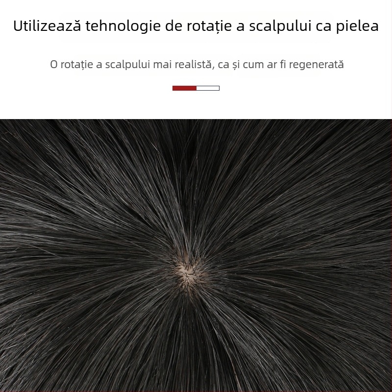 Perucă pentru bărbați din păr natural, panou de umplere a vârfului, păr scurt drept, ușoară și respirabilă, poate fi vopsită și permată.
