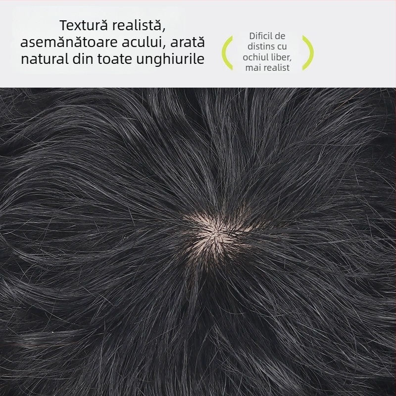 Perucă pentru bărbați — Volum Leslie, Păr real, Lungime scurtă, Poate fi vopsită și permată, Procesare mecanică