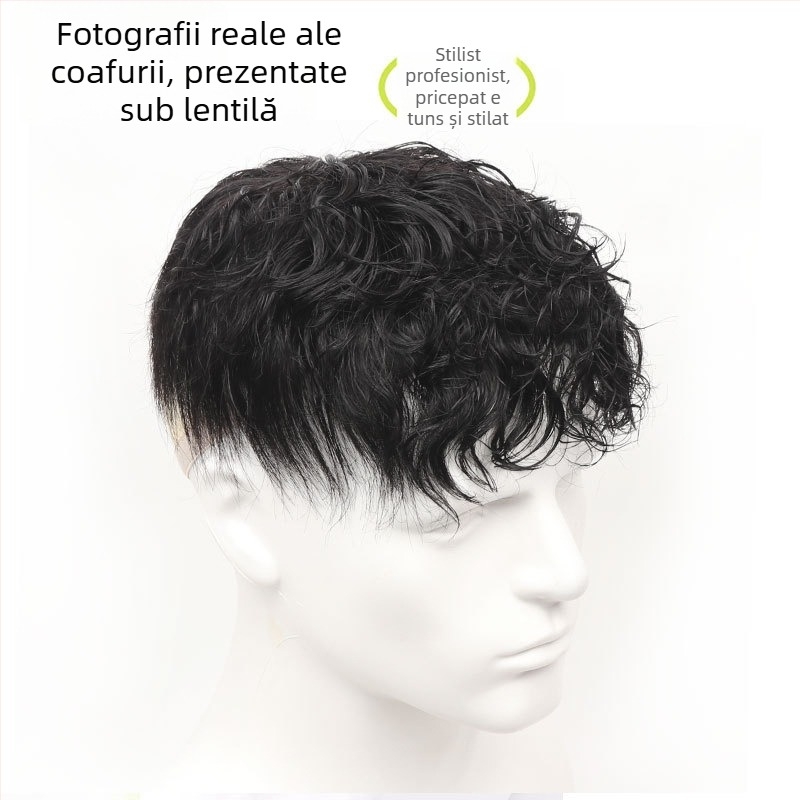 Perucă pentru bărbați — Volum Leslie, Păr real, Lungime scurtă, Poate fi vopsită și permată, Procesare mecanică