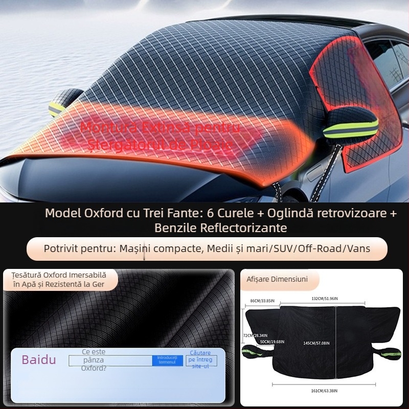 Acoperire universală pentru zăpadă a parbrizului frontal, PVC, montaj telescopic, stil simplu, model YD-23D001