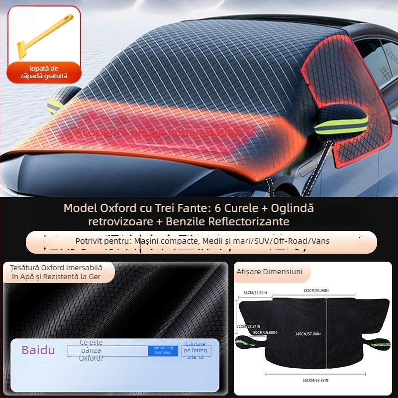 Acoperire universală pentru zăpadă a parbrizului frontal, PVC, montaj telescopic, stil simplu, model YD-23D001