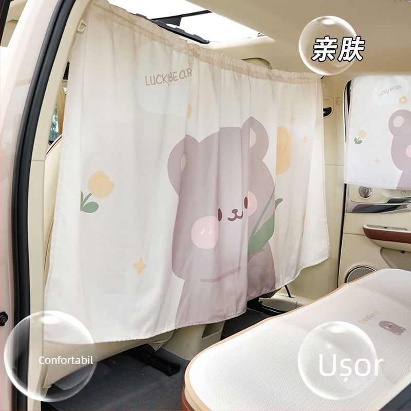 Curtain interior auto cu izolație termică, protecție solară și intimitate — material textil, suspensie atârnată, potrivire universală, Feather cen