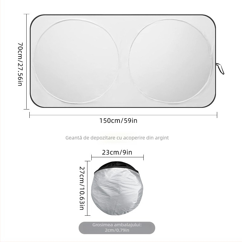 Umbră de soare pentru parbriz auto, pliabilă, reflectorizantă, cu acoperire, cu compatibilitate universală încorporată
