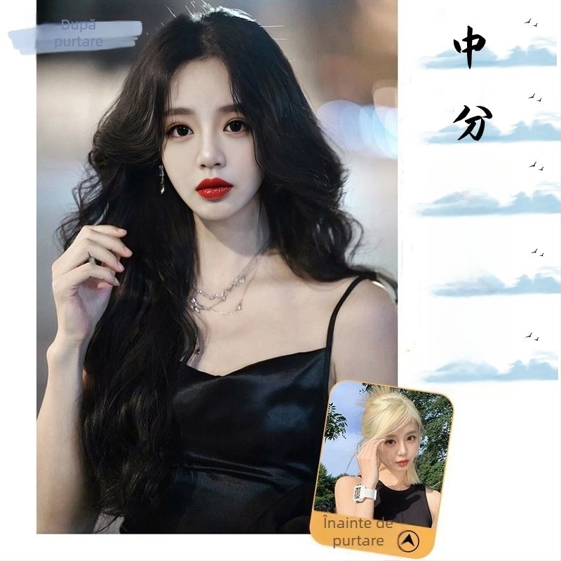 Perucă Baifumi — stil coreean, bretonă mijlocie, bucle lungi (fibra rezistentă la temperatură, design personalizabil, modelul 103)