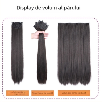 Piesă de perucă pentru femei, păr sintetic lung și drept, set de 3 bucăți din fibre chimice, rezistentă la temperaturi, colorare fără încălzire, stil antic