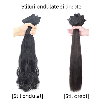 Piesă de perucă pentru femei, păr sintetic lung și drept, set de 3 bucăți din fibre chimice, rezistentă la temperaturi, colorare fără încălzire, stil antic