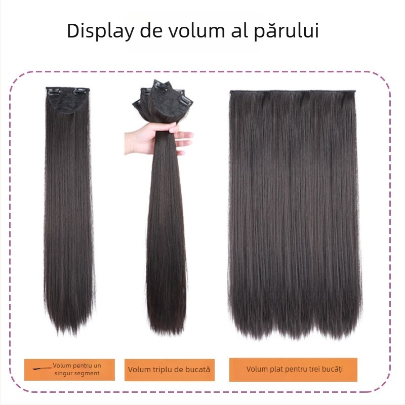 Piesă de perucă pentru femei, păr sintetic lung și drept, set de 3 bucăți din fibre chimice, rezistentă la temperaturi, colorare fără încălzire, stil antic