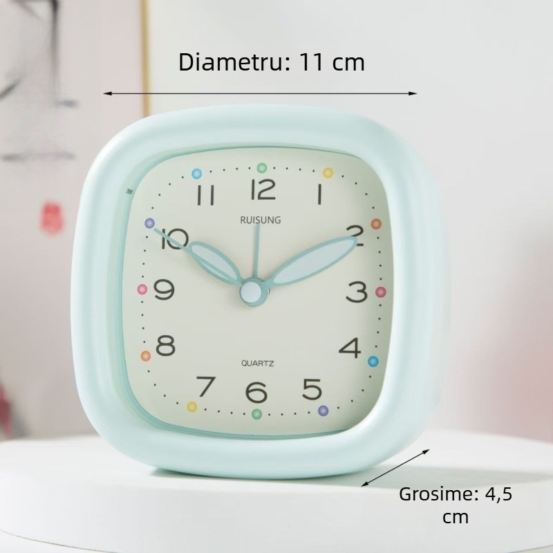 Ceas de alarmă Qingyi pentru elevi, afișaj LCD cu citire analogică și numerică, alimentat de baterie, mișcare cu secunde în avans continuu, 32 mm grosime, carcasă din plastic