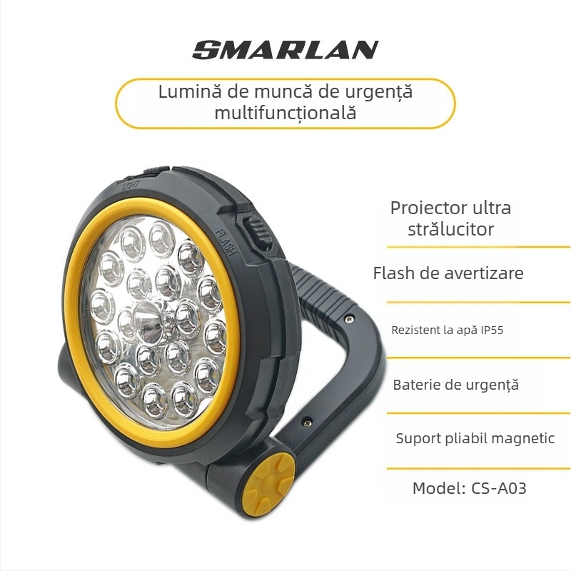 Proiector LED de urgență pentru mașină cu SOS, lanternă outdoor multifuncțională pentru camping (10W, 1000 lm, 5V, 6000K, Cs-a03)
