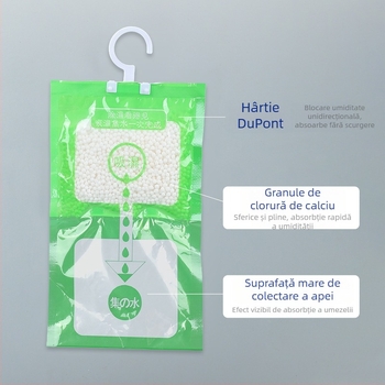 Desicant pentru dehumidificarea încăperilor, clorură de calciu, marcă Qingrunjia; funcție: uscare și controlul umidității; greutate 100 g; destinat pentru agățare