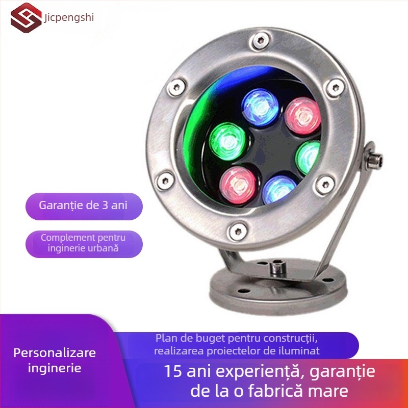 Lampă LED subacvatică pentru fântâni și bazine, carcasă din oțel inoxidabil, IP68, 24V, LED Osram cu 9 diode, control DMX512